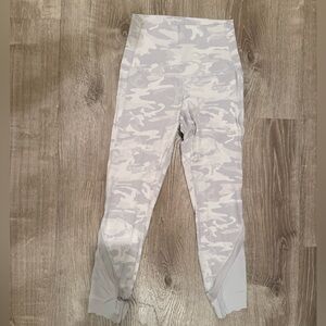 Lululemon White and Grey camo leggings with mesh design